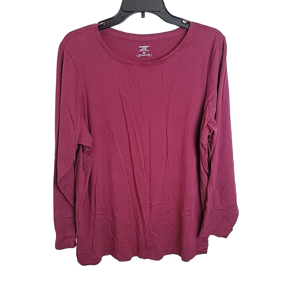 Dressbarn Burgundy Crew Neck‎ Relaxed Long Sleeve Pullover Top Women's Size 2X